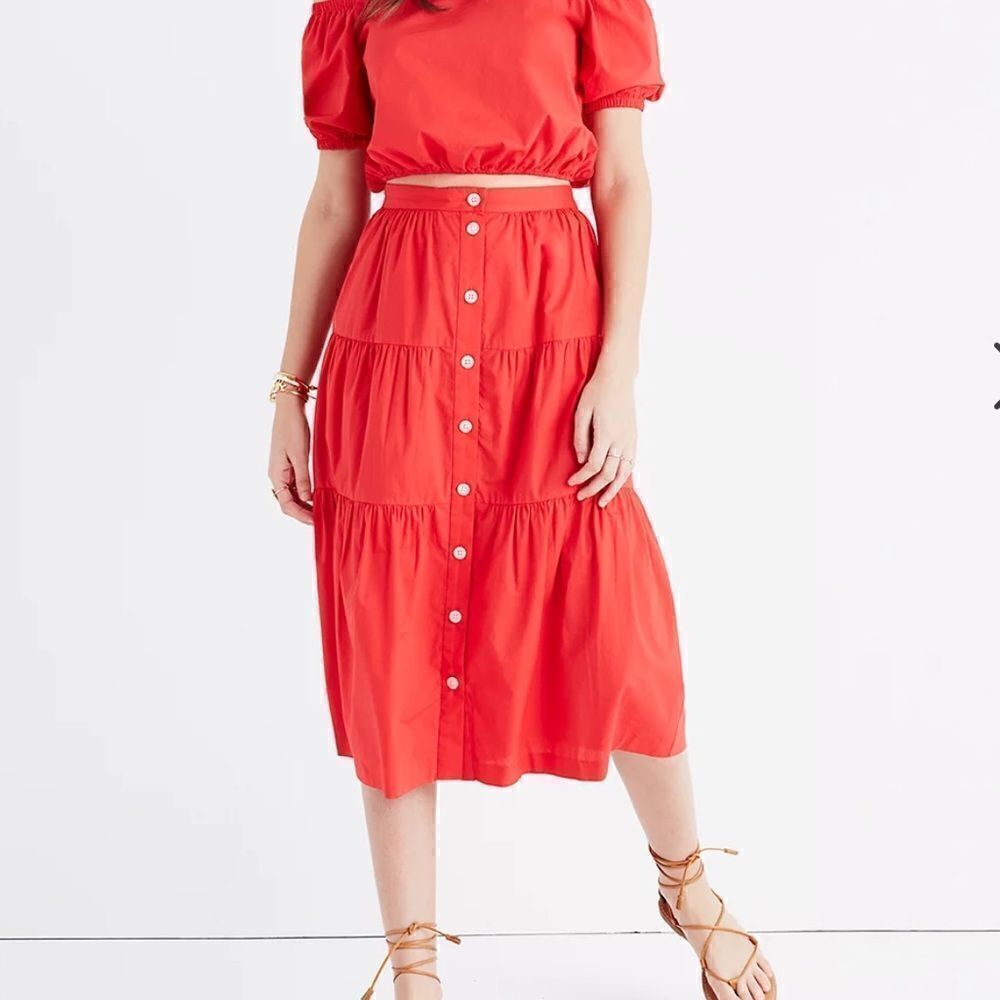 Madewell Bistro Midi Skirt in True Red size small